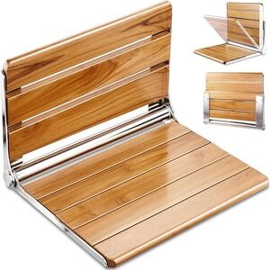 20in Folding Teak Shower Seat Wall Mount ADA Bench Chair 400lb Durable